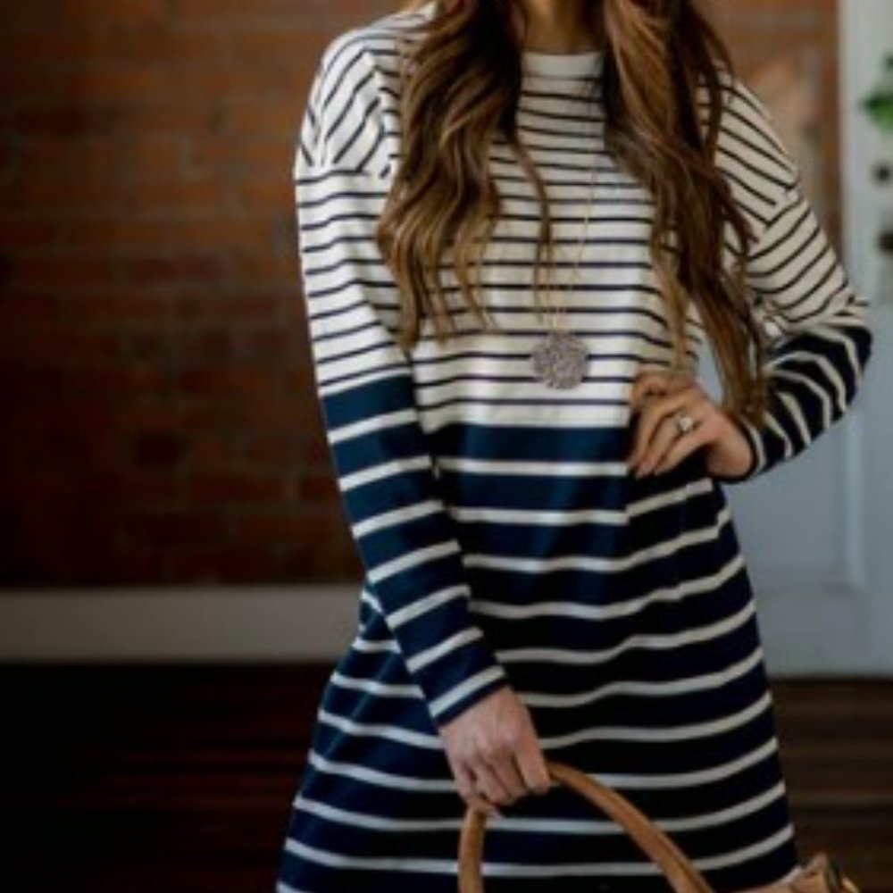 Sweatshirt Dress  cream/Dark Gray Stripe Medium